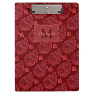 Elegant Burgundy Paisley Pattern Personalised Clipboard