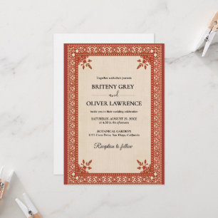 Elegant burgundy  Papel Picado weeding Invitation