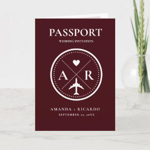 Elegant Burgundy Passport Photo Wedding Invitation