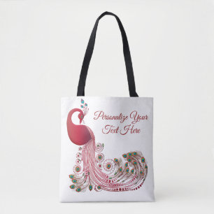 Elegant Burgundy Peacock Personalized Tote Bag