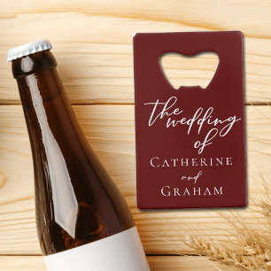Elegant Burgundy Personalized Evening Wedding Credit Card Bottle Opener