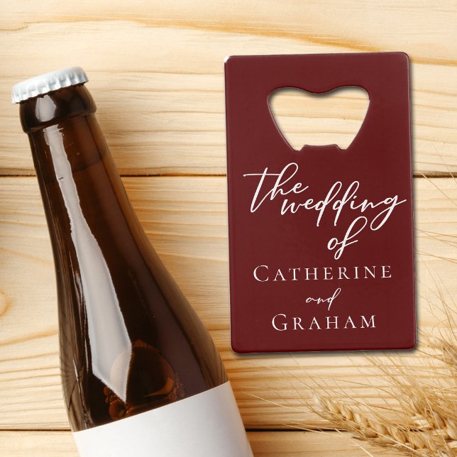 Elegant Burgundy Personalized Evening Wedding Credit Card Bottle Opener (Creator Uploaded)