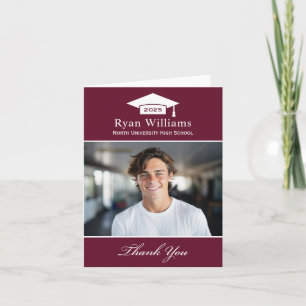 Elegant Burgundy Personalized Graduation Photo Thank You Card