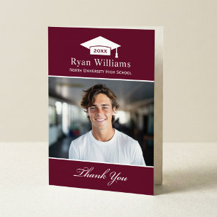 Elegant Burgundy Personalized Graduation Photo Thank You Card