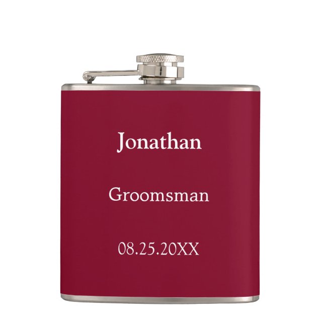 Elegant Burgundy Personalized Groomsman Flask (Front)