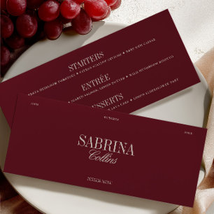 Elegant Burgundy Personalized Guest Name Wedding  Menu