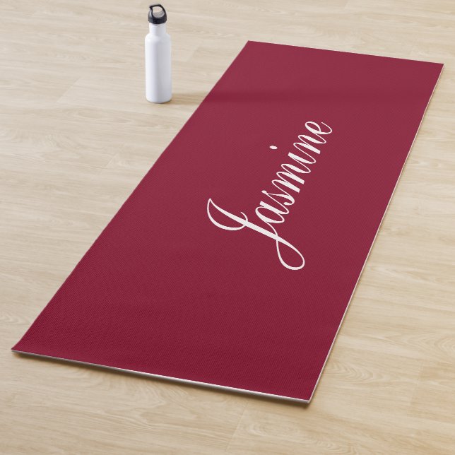 Elegant Burgundy Personalized Name Yoga Mat (In Situ)