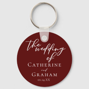 Elegant Burgundy Personalized Wedding Keychain