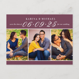 Elegant Burgundy Photo Collage Save the Date Announcement Postcard