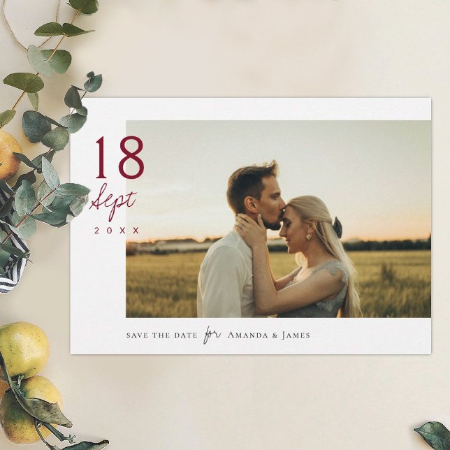 Elegant Burgundy Photo Wedding Save the Date Invitation (Creator Uploaded)