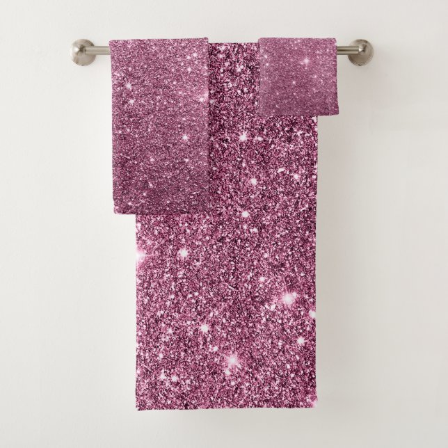 Elegant burgundy pink abstract girly glitter bath towel set (Insitu)