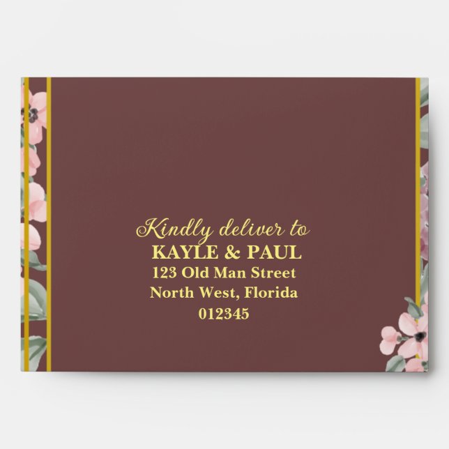 Elegant Burgundy Pink Blush Floral Wedding  Envelope (Front)