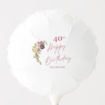 Elegant Burgundy Pink Floral 40th Birthday B Balloon<br><div class="desc">An elegant 40th birthday party balloon featuring a burgundy pink floral watercolor on a white background.</div>