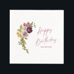 Elegant Burgundy Pink Floral 40th Birthday Napkin<br><div class="desc">An elegant 40th birthday party paper napkin featuring a burgundy pink watercolor on a white background.</div>