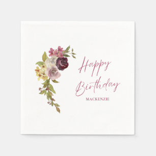 Elegant Burgundy Pink Floral 40th Birthday Napkin