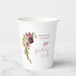 Elegant Burgundy Pink Floral 40th Birthday Paper Cups<br><div class="desc">An elegant 40th birthday party paper cups featuring a burgundy pink floral watercolor on a white background.</div>