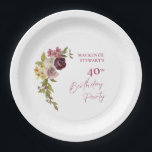 Elegant Burgundy Pink Floral 40th Birthday Paper Plate<br><div class="desc">An elegant 40th birthday party paper plates featuring a burgundy pink floral watercolor on a white background.</div>