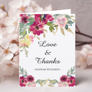 Elegant Burgundy Pink Gold Floral Birthday Thank You Card