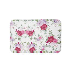 Elegant Burgundy & Pink Lavender Floral Garden Bath Mat