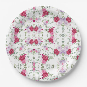 Elegant Burgundy & Pink Lavender Floral Garden Paper Plate