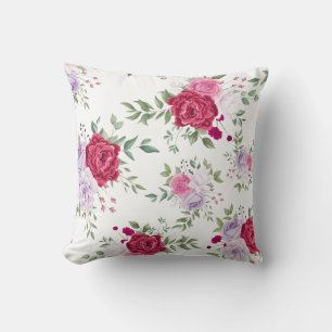 Elegant Burgundy & Pink Lavender Floral Garden Throw Pillow