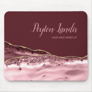 Elegant Burgundy Pink Marble Name Business Mouse Pad