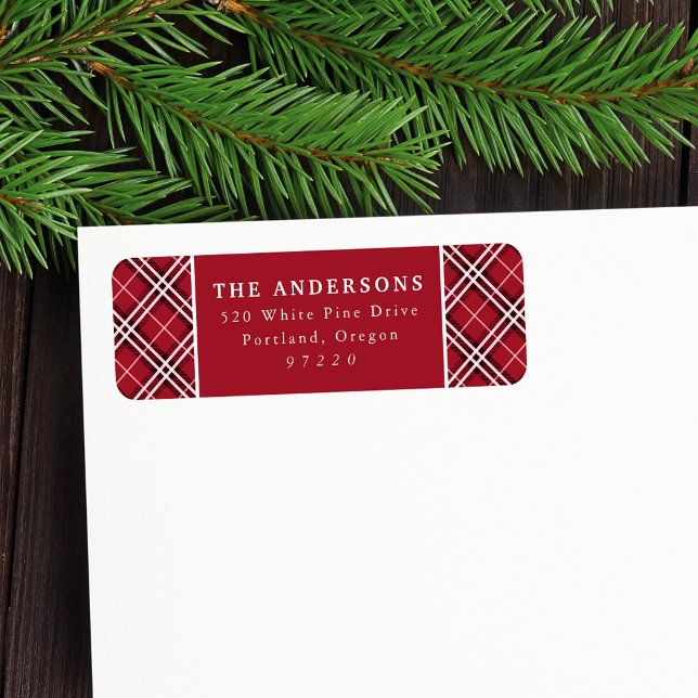 Elegant Burgundy Plaid Pattern Return Address (Creator Uploaded)