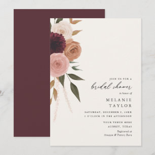 Elegant Burgundy Plum Floral Bridal Shower Invitation