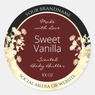 Elegant Burgundy Product Labels Floral Gold Frame