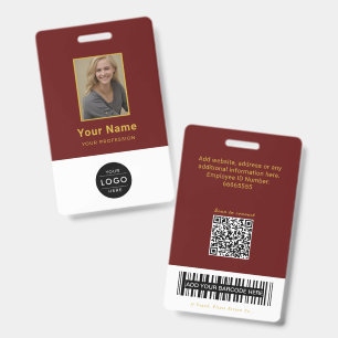 Elegant Burgundy QR Code University ID Barcode Badge