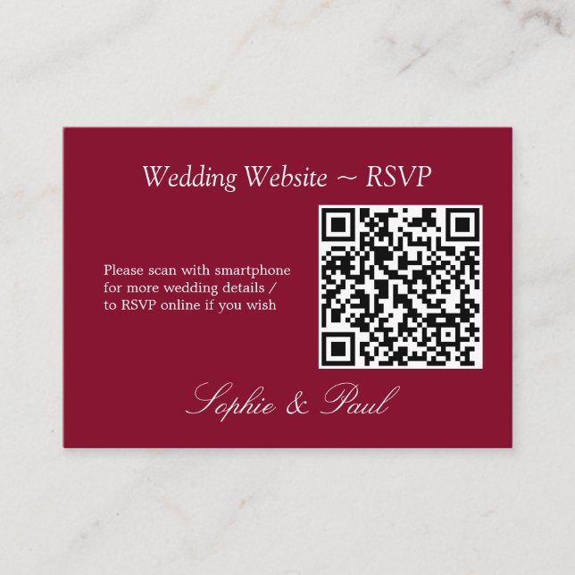 Elegant Burgundy QR Code Website RSVP Card (Front)