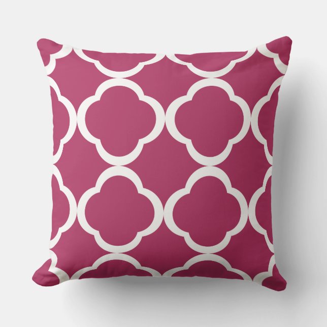 Elegant Burgundy Quatrefoil Pattern Throw Pillow (Front)