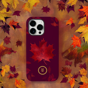 Elegant Burgundy Red and Gold Autumn Leaves Case-Mate iPhone 14 Pro Max Case