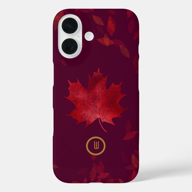 Elegant Burgundy Red and Gold Autumn Leaves Case-Mate iPhone Case (Back)