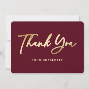 Elegant Burgundy Red and Gold Thank You Card