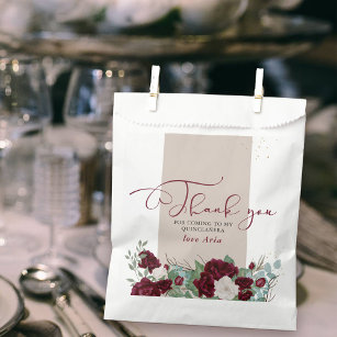 Elegant Burgundy Red and Ivory Roses Thank You Favour Bag