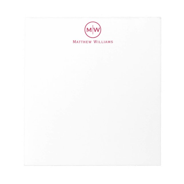 Elegant Burgundy Red Circle Two Monogram Initial Notepad (Front)