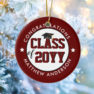 Elegant Burgundy Red Class of 2023 Graduation Ceramic Ornament