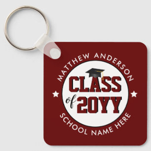 Elegant Burgundy Red Class of 2026 Graduation Keychain