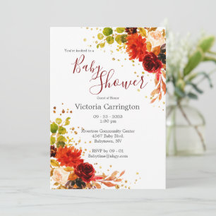 Elegant Burgundy Red Floral  Customize Baby Invitation