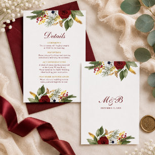 Elegant Burgundy Red & Gold Floral Script Wedding Enclosure Card