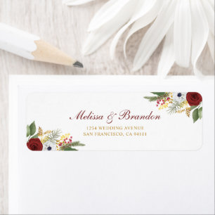 Elegant Burgundy Red & Gold Floral Wedding Address