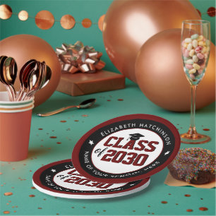 Elegant Burgundy Red Graduation Paper Plate