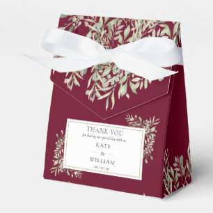 Elegant Burgundy Red Greenery Floral Wedding Favor Box