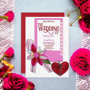 Elegant Burgundy Red Heart Romantic Formal Wedding Invitation