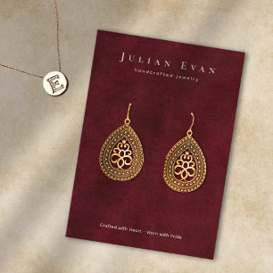 Elegant Burgundy Red Jewellery Earring Display Business Card
