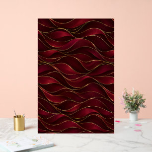 Elegant Burgundy Red Marble Waves with Gold Accent Acrylic Sign