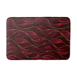 Elegant Burgundy Red Marble Waves with Gold Accent Bath Mat