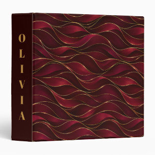 Elegant Burgundy Red Marble Waves with Gold Accent Binder