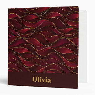 Elegant Burgundy Red Marble Waves with Gold Accent Binder